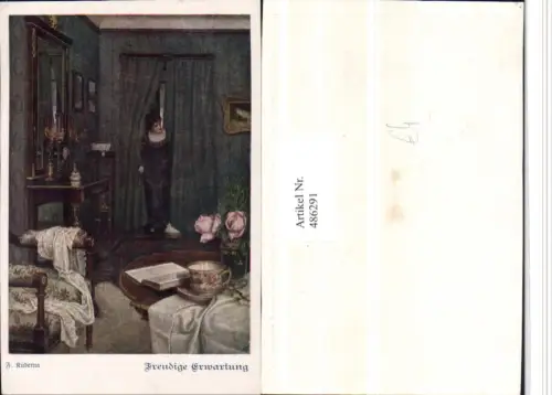 486291,Deutscher Schulverein Künstler F. Kuderna Freudige Erwartung Zimmer
