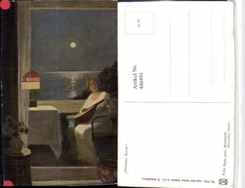 486491,Asco AK 3132 Künstler Friis Nybo Mondnacht Frau Mandoline Mondschein