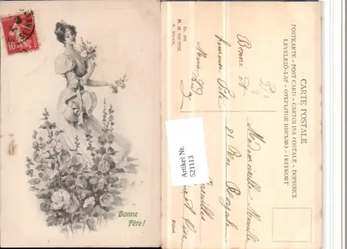 521113,M. Munk Vienne 398 Künstlerkarte Frau Kleid Blumen