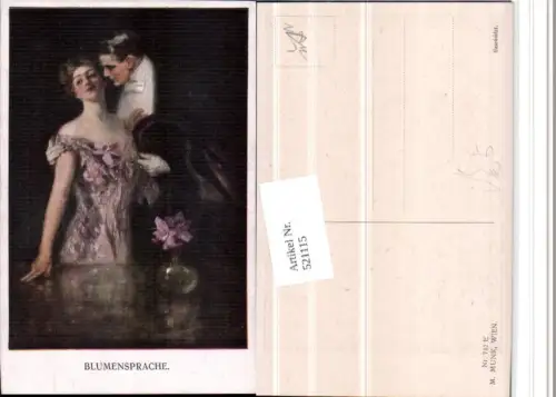 521115,M. Munk Vienne 742E Künstlerkarte Blumensprache Liebe Paar