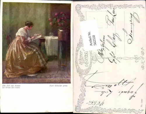 562550,Künstler AK Karl Schuster Zeit der Rosen schreiben Brief pub B.K.W.I. 1668