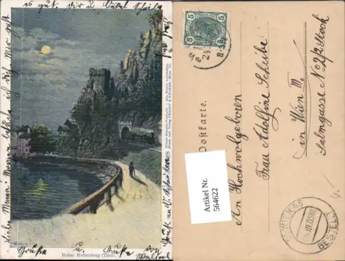 564622,Künstler AK Lithographie Philipp e Kramer XXVeuro8 Rattenberg Mond Ruine