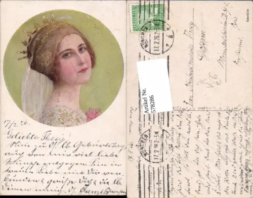 578286,Künstler AK Königin Krone Schleier pub Munk Vienne Wien 915