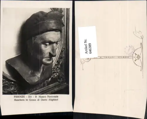 646389,Plastik Maschera in Gesso di Dante Alighieri Firenze R. Museo Nazionale