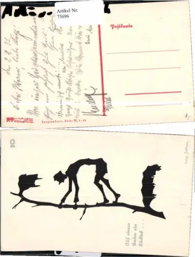 75696,Scherenschnitt Hans Dietrich Mann klettert Jugendtum Karte