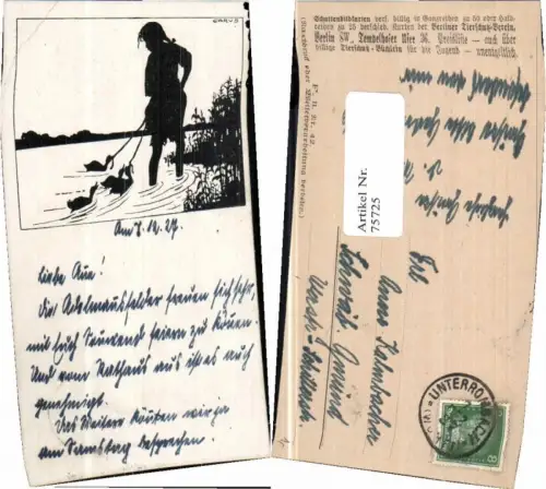 75725,Scherenschnitt Tierschutzverein Carus Krause sig Enten