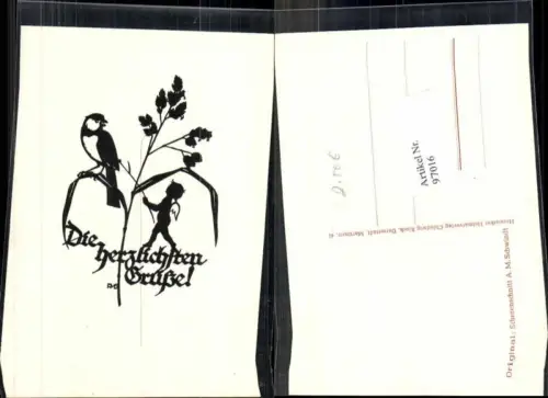 97016,Scherenschnitt Silhouette Engel m. Vogel