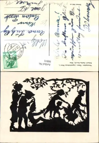 98841,Künstler Ak Hertha Bendl Scherenschnitt Silhouette Schwan klebt an Kinder