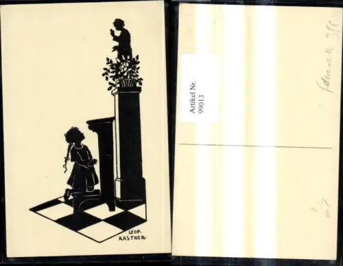99013,Künstler Ak Leopold Kastner Mädchen kniet v. Statue