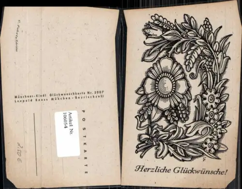 106054,Scherenschnitt Silhouette Blumen Münchner Kindl AK