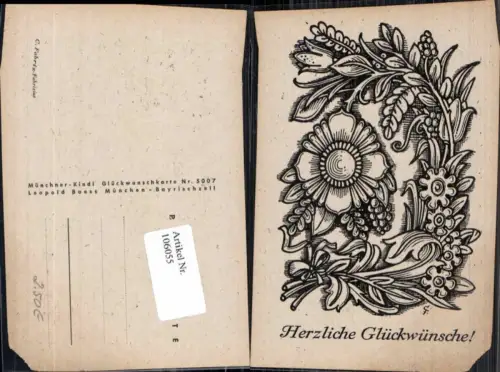 106055,Scherenschnitt Silhouette Blumen Münchner Kindl AK