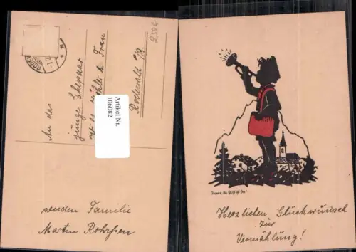 106082,Scherenschnitt Silhouette Briefträger Trompete Post