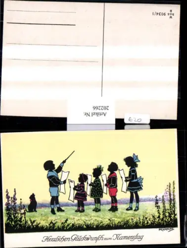 202266,Künstler AK F. Kaskeline Scherenschnitt Silhouette Kinder b. Singen Dirigent Hund Blatt Papier