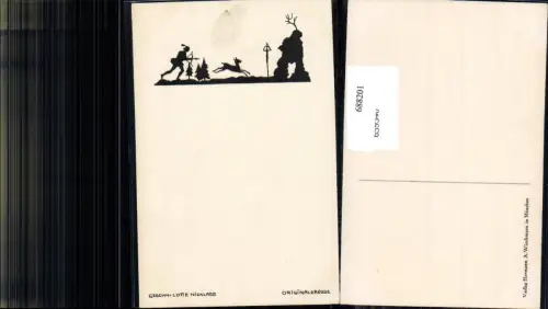 688201 Künstler AK Silhouette Scherenschnitt Lotte Nicklass Schütze Reh