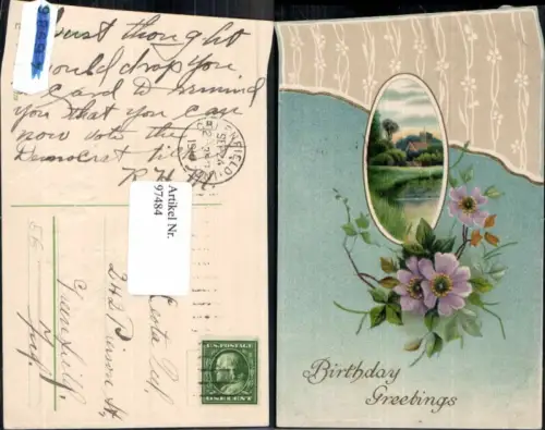 97484,Tolle Präge Geburtstag Birthday Blumen Art Deco