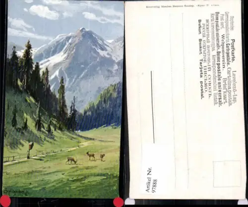 97888,J. Splitgerber jun Künstlerkarte Wild Rehe Berg Landschaft