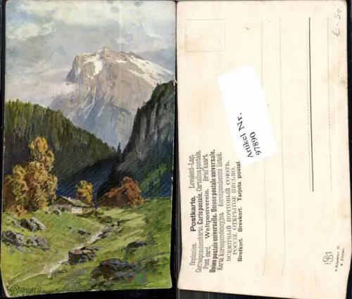 97890,J. Splitgerber jun Künstlerkarte Berge haus Bauernhof