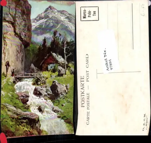 97891,J. Splitgerber jun Künstlerkarte Berglandschaft Bach haus