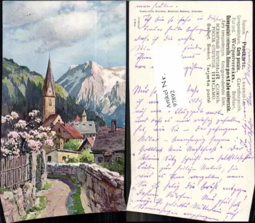 97892,J. Splitgerber jun Künstlerkarte Frühling Kirche Dorf Berge