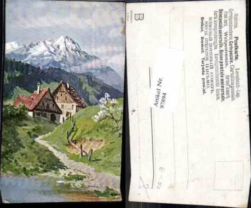 97894,J. Splitgerber jun Künstlerkarte Berge Häuser Hochland