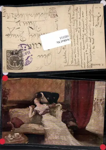 102311,F. Heinrich Weltvergessen Frau küsst Mann Kleid Mode Kuss