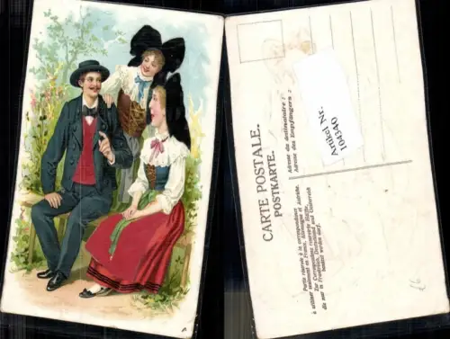 104340,Präge AK Seidenkarte Seiden Applikation Trachten Frauen Hut