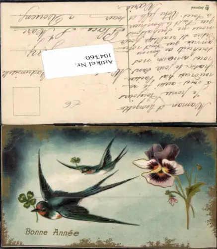 104360,Präge AK Vogel Kleeblatt Klee Blume Vögel