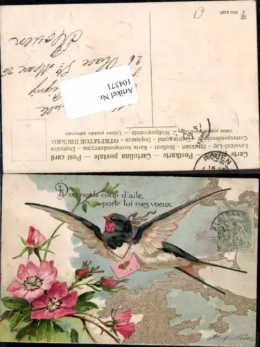 104371,Präge AK Vogel Brieftaube BLumen Litho