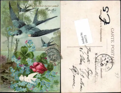104372,Präge AK Vogel Vögel Brieftauben Klee Kleeblatt