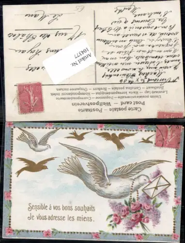 104377,Präge AK Litho Brieftaube Taube Rosen Rose Brief Art Deco