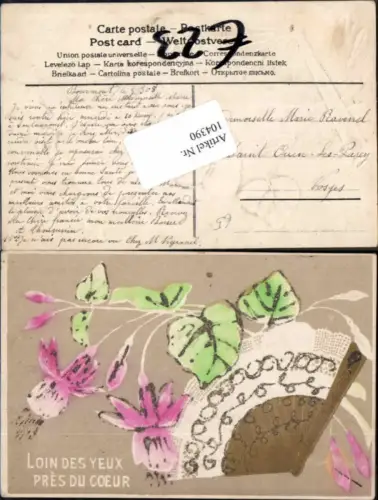104390,Präge AK Litho Fächer Blumen