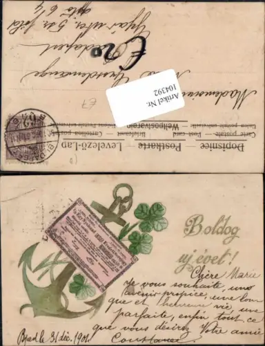 104392,Präge AK Klee Kleeblatt Anker Reklame