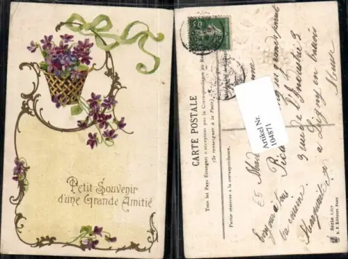 104871,Präge AK Blumen Veilchen Verziert 1906