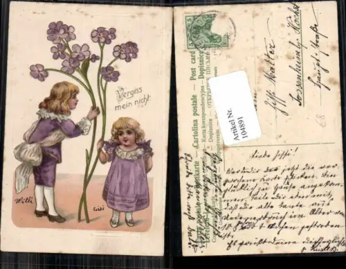 104891,Präge Litho Kinder m. Blume Vergiss mein Nicht