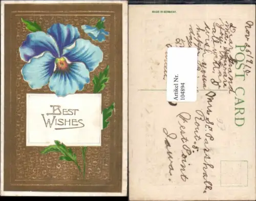 104894,Präge AK Blumen Gold Druck