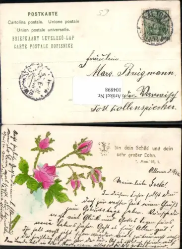 104898,Präge Litho Blumen Rose 1900 Spruch
