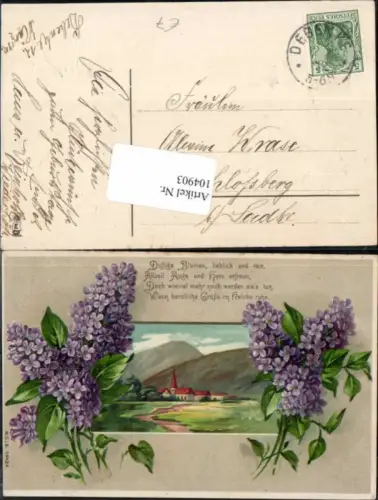 104903,Präge Litho Blumen Veilchen Dorf M.S.i.B