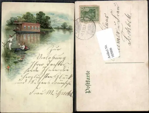 105006,Litho Bootshaus Boot Frau Mann Litho 1900