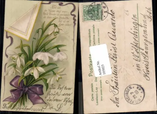 105023,Tolle Präge Litho Blumen Märzenbecher