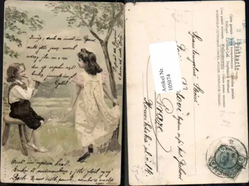 105074,Litho Kinder Flöte Kleid Sessel Stuhl 1900