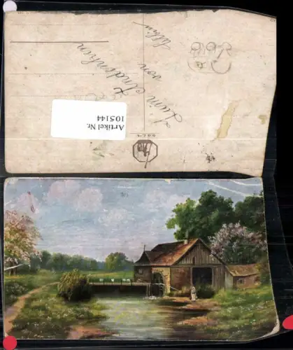 105144,Künstlerkarte Wasserrad Wassermühle Mühle