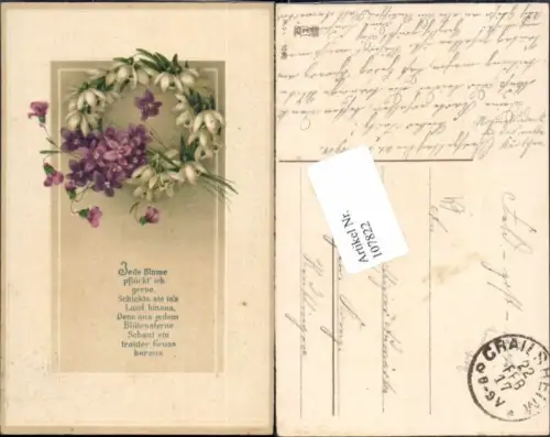 107822,Präge Litho Blumen Spruch 1900