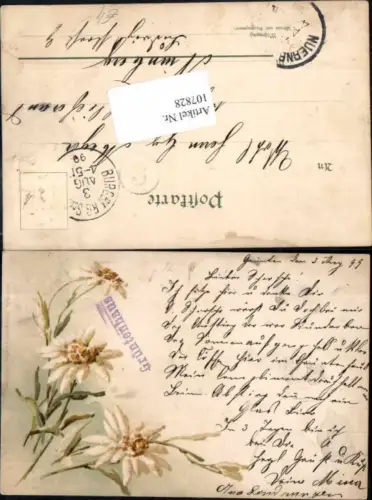 107828,Litho Edelweiss Blumen Tolle Karte
