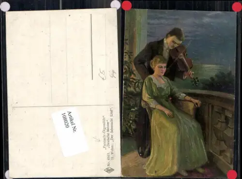 108020,Facsimile Ölgemälde H. Wehm Der Sehnsucht Lied geige Mond