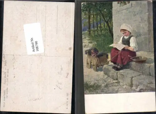 108790,Brief von Vater Mädchen liest Puppe Leiterwagen DOLL