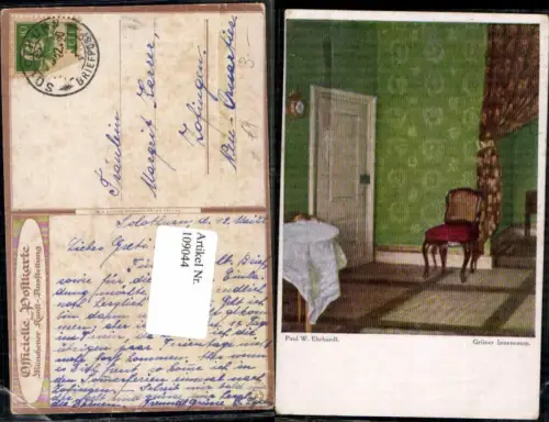 109044,Paul W. Ehrhardt Grüner Innenraum Stuhl Interieur Münchner Kunst Ausstellung