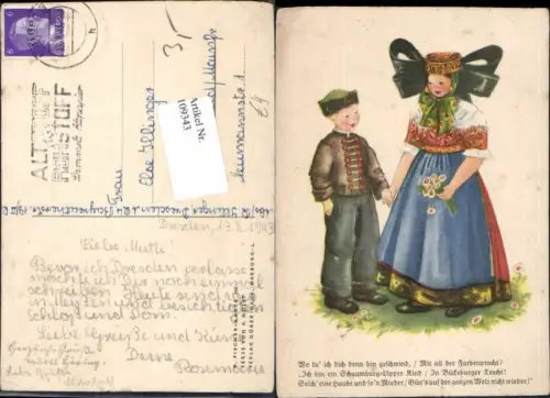 109343,Schaumburg Lippe Trachten Tracht Kinder H. Fischer Karte 318