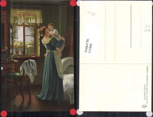 111886,Künstlerkarte H Wolff Guten Morgen Liebling Kind mit Mutter Frau Wiege