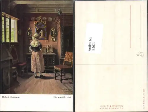 112072,Künstlerkarte Robert Panitzsch Frau vor Spiel Schmuck pub A R e C i B Nr 209