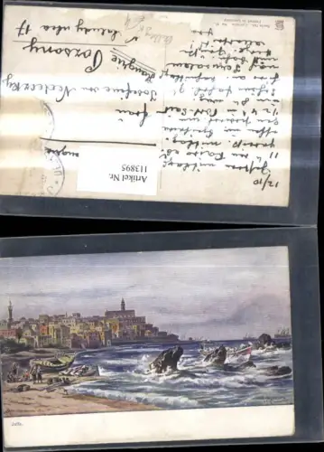 113895,Künstler Ak F. Perlberg Jaffa Küste Boot Schiffe